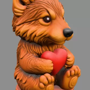 Adorable wolf / husky / dog figurine holding a heart pendant - Model thumbnail 4