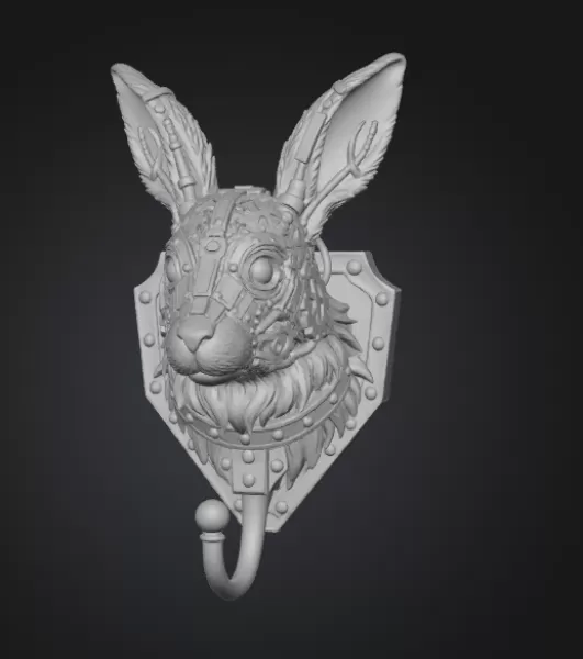 Steampunk Rabbit Wall Hook – 3D Printable STL - Model preview 2