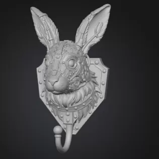 Steampunk Rabbit Wall Hook – 3D Printable STL - Model thumbnail 2