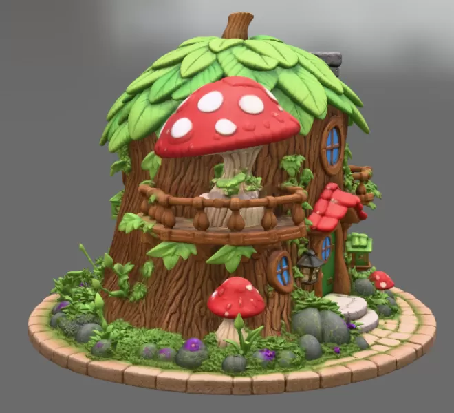 Enchanted Tree House Cottage STL File for 3D Print - Model preview 10