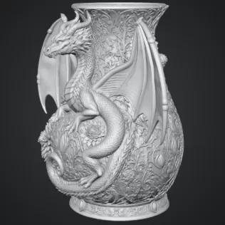 Crimson Floral Dragon Vase STL File for 3D Print - Model thumbnail 13