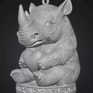 Cute Rhino Figurine With Heart — Pendant / Ornament - Model thumbnail 3