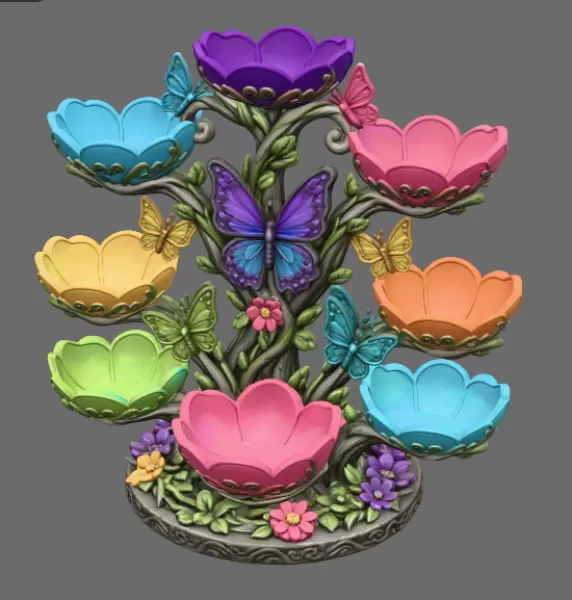 Butterfly Flower Bowl Organizer STL File for 3D Print - Model preview 8