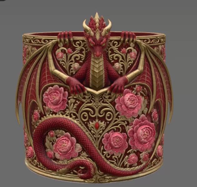 Ruby Rose Dragon Planter STL File for 3D Print - Model preview 8