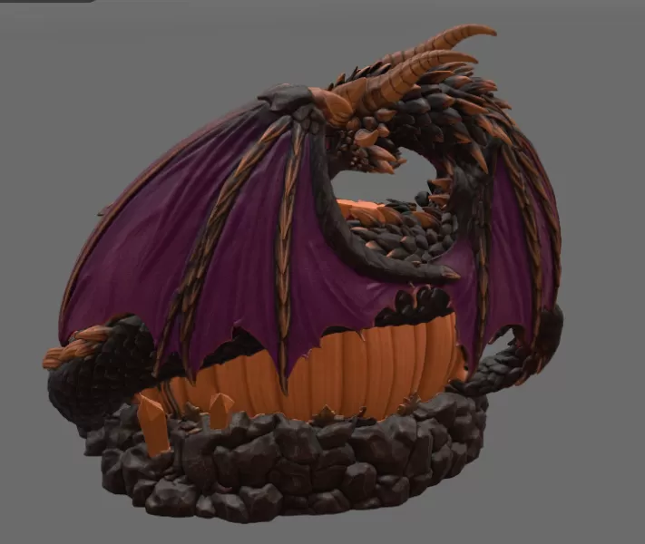 Halloween Dragon Pumpkin Bowl STL File for 3D Print - Model preview 10