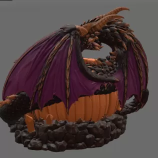 Halloween Dragon Pumpkin Bowl STL File for 3D Print - Model thumbnail 10