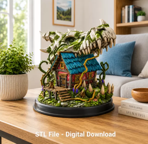 Dragon Skull Cottage STL File for 3D Print - Model preview 2