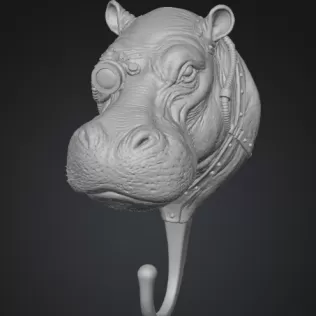 STL File Description — Steampunk Hippo Wall Hook - Model thumbnail 2