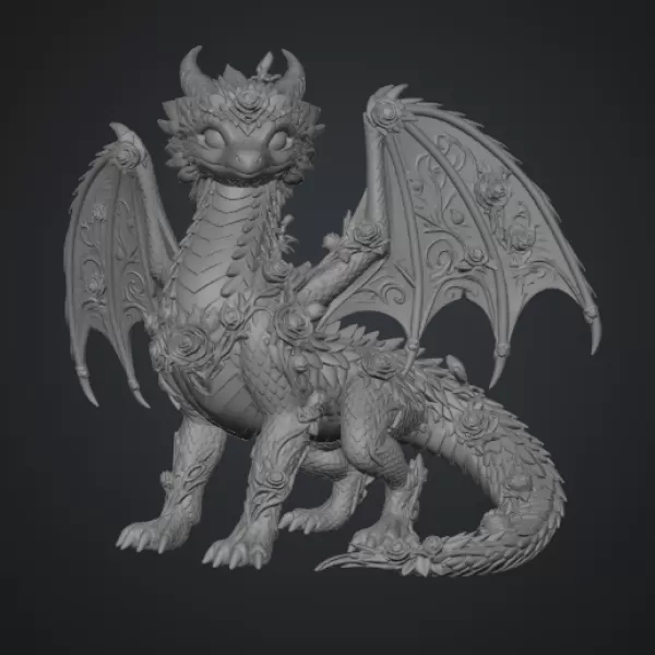 Crimson Rose Dragon STL File for 3D Print - Model preview 13
