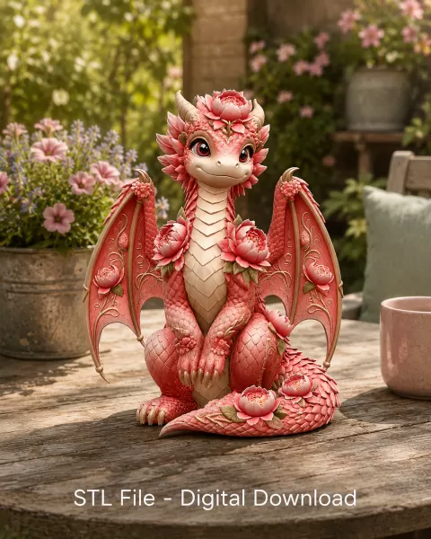 Rosé Bloom Dragon STL File for 3D Print - Model preview 3