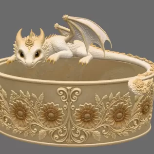 Golden Sunflower Dragon Planter STL File for 3D Print - Model thumbnail 7