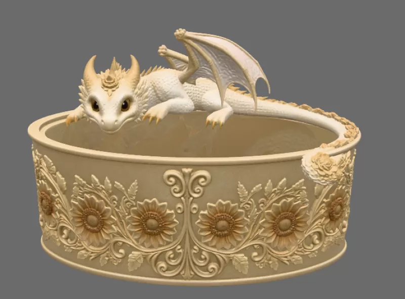 Golden Sunflower Dragon Planter STL File for 3D Print - Model preview 7