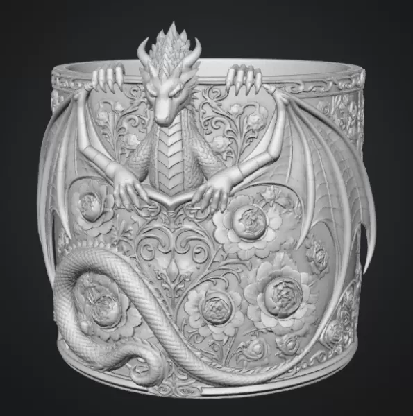 Red Floral Dragon Flower Pot STL File for 3D Print - Model preview 12