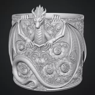 Red Floral Dragon Flower Pot STL File for 3D Print - Model thumbnail 12