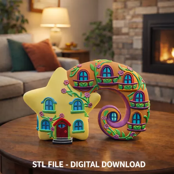 Fantasy Star House Magical Spiral Bookend STL File 3D Printable - Model preview 2