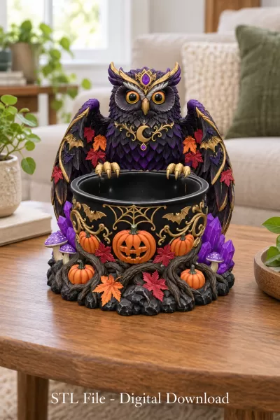 Mystic Halloween Owl Bowl STL File for 3D Print - Model preview 1