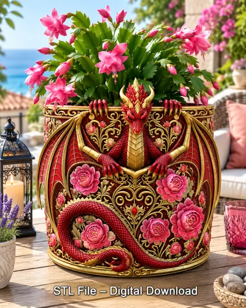 Ruby Rose Dragon Planter STL File for 3D Print - Model preview 1