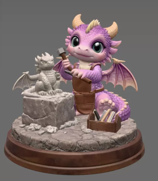 Cute Dragon Sculptor STL File for 3D Printing - Model preview 3