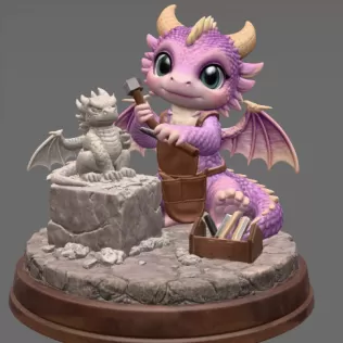 Cute Dragon Sculptor STL File for 3D Printing - Model thumbnail 3