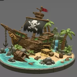 Pirate Treasure Island Shipwreck STL File for 3D Print - Model thumbnail 7