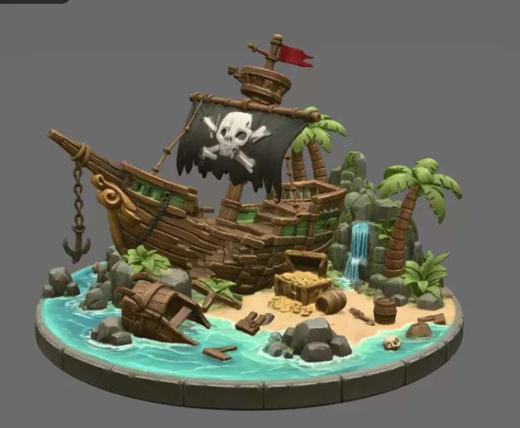 Pirate Treasure Island Shipwreck STL File for 3D Print - Model preview 7
