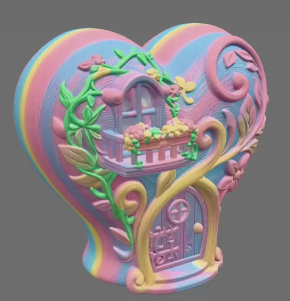 Fantasy Heart Fairy House - STL File 3D Printable - Model preview 7