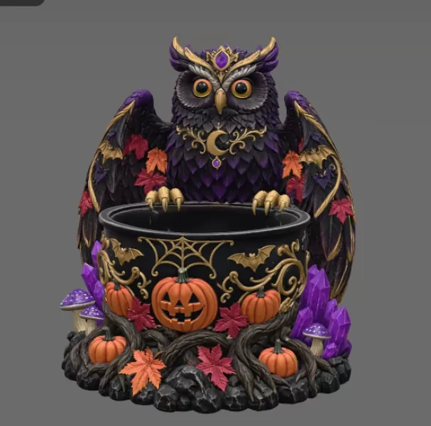 Mystic Halloween Owl Bowl STL File for 3D Print - Model preview 8