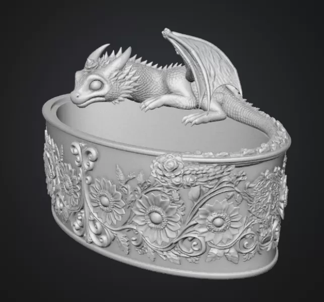 Golden Sunflower Dragon Planter STL File for 3D Print - Model preview 13