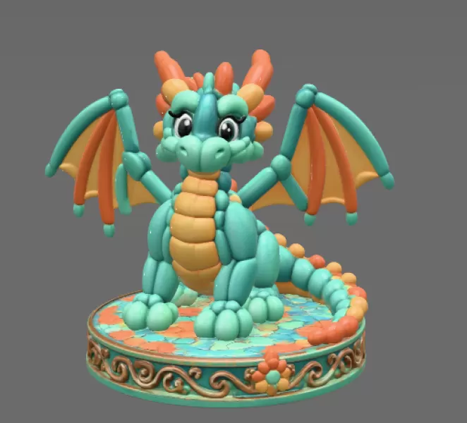 Cute Balloon Baby Dragon STL File for 3D Print - Model preview 3
