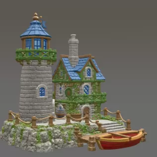 Coastal Lighthouse Cottage STL File for 3D Print - Model thumbnail 12