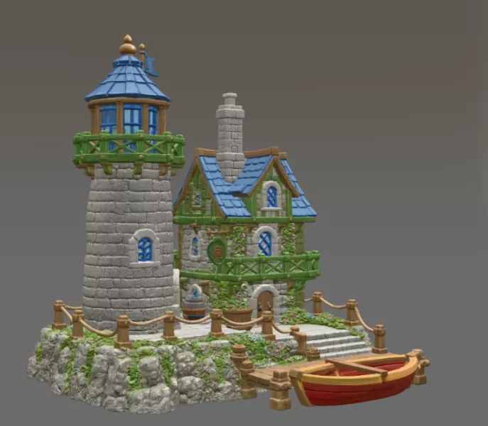 Coastal Lighthouse Cottage STL File for 3D Print - Model preview 12