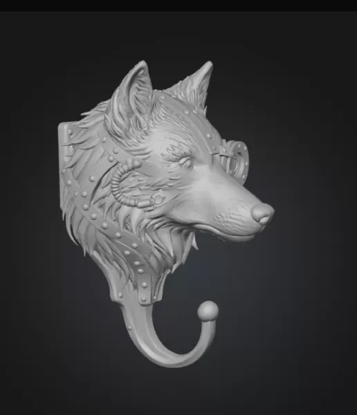 STL Description – Steampunk Wolf Wall Hook - Model preview 5