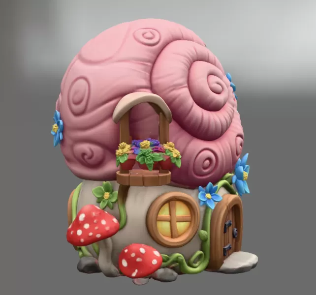 Enchanted Snail Shell Cottage STL File 3D Printable - Model preview 6