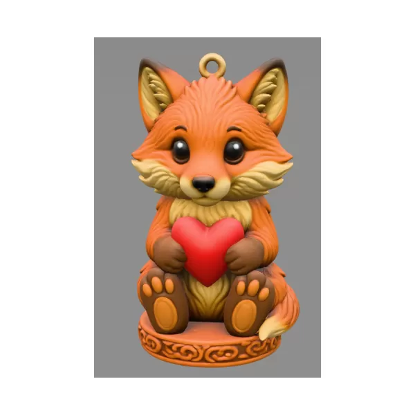 Adorable fox / forest creature figurine holding a heart pendant - Model preview 1