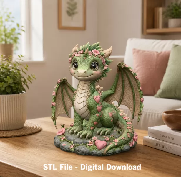 Blossom Heart Dragon STL File for 3D Print - Model preview 2