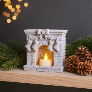 Fireplace Candle Holder | Christmas Stocking Decor | Holiday - Model thumbnail 5