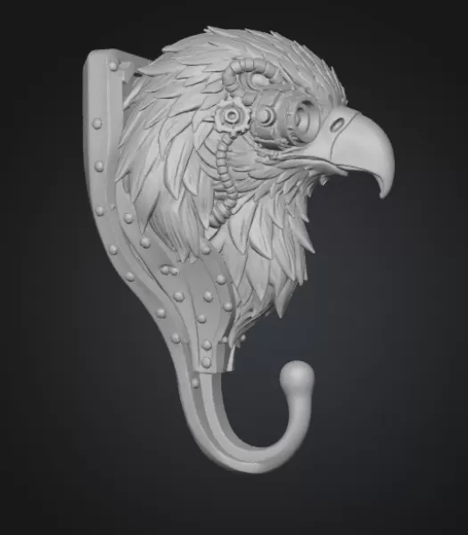 Steampunk Eagle Wall Hook (High Detail) - Model preview 6
