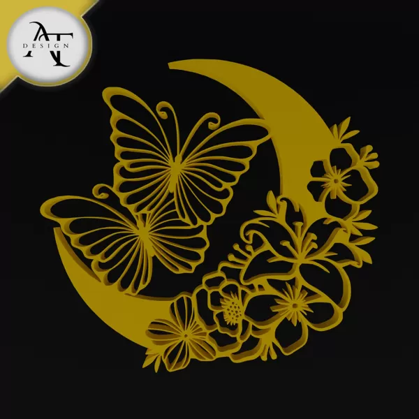 Butterflies on the Moon - Silhouette - 2D Wall Art Decor - Model preview 1