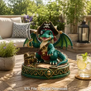 Cute Treasure Hunter Dragon STL File for 3D Printing
