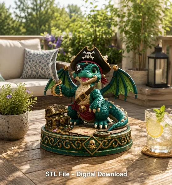 Cute Treasure Hunter Dragon STL File for 3D Printing - Model preview 1