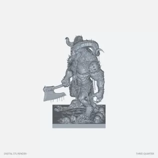 Horned Axe Warrior on Skull Base - STL - Model thumbnail 2