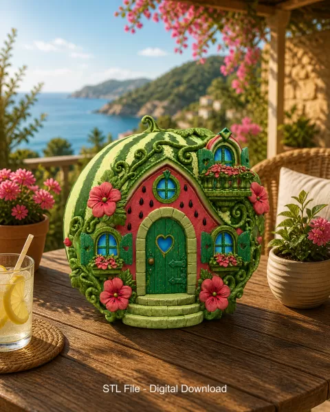 Watermelon Fairy House STL for 3D Print - Model preview 2