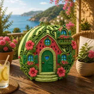 Watermelon Fairy House STL for 3D Print - Model thumbnail 2