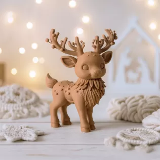 Magic Christmas Deer Figure | Cute Reindeer Sculpture | Holiday - Model thumbnail 7