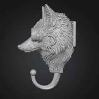 🦊 Steampunk Fox Wall Hook – STL File for 3D Printing - Model thumbnail 3