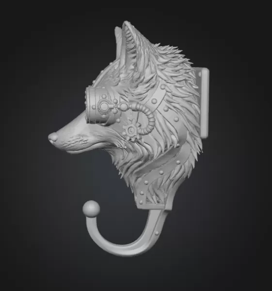 🦊 Steampunk Fox Wall Hook – STL File for 3D Printing - Model preview 3