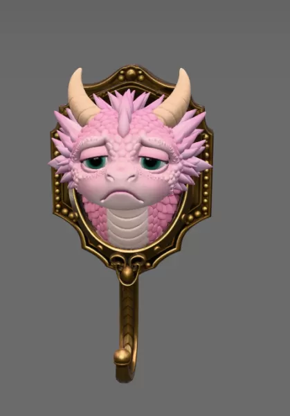 Grumpy Dragon Wall Hook STL File for 3D Print - Model preview 3
