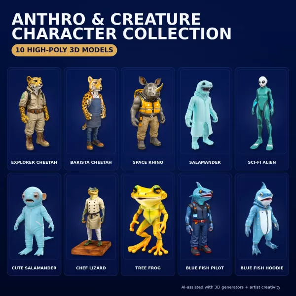 Anthro & Creature Character Collection – Kitbash + High-Poly 3D - Model preview 1