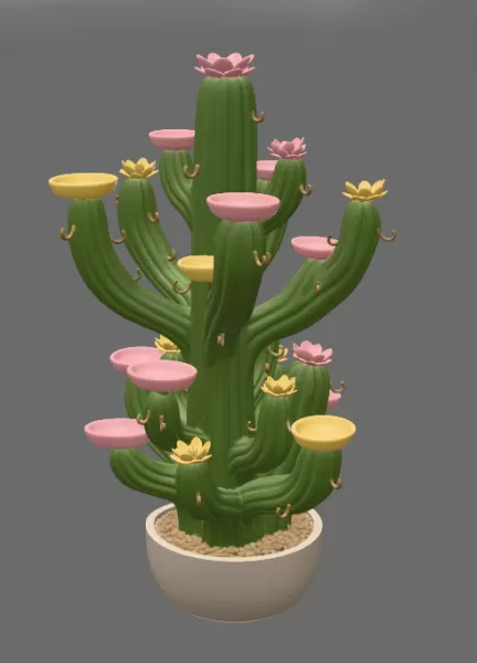 Blooming Cactus Jewelry Organizer STL File for 3D Print - Model preview 9