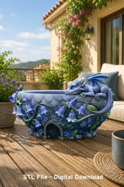 Baby Dragon Flower Bowl STL File for 3D Print - Model preview 3